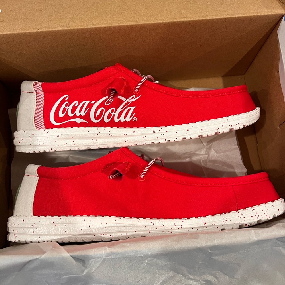 Hey Dude True Red and White Coca-Cola Canvas Slip-Ons